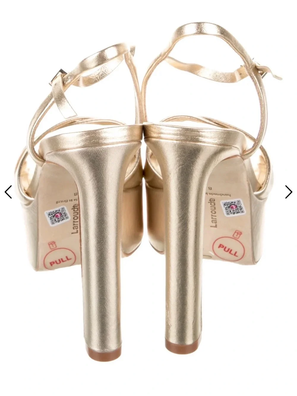 Larroude Metallic Gold Platform Sandal with Ankle Strap